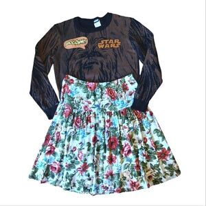 VTG 90s Colorful Floral High Waist Pull On Pleated Midi Skirt *fits like Med